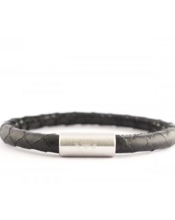 Black Python Bracelet with Matte Stainless Steel Clasp